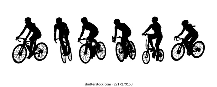 Collection silhouette of people use bicycle