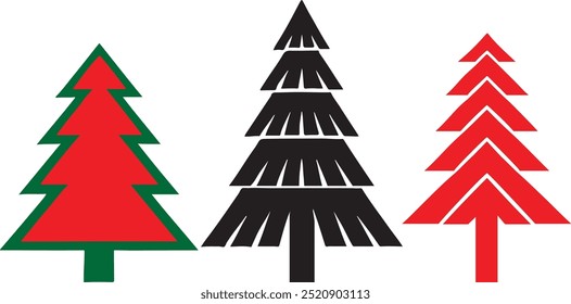 collection silhouette  with red tree Christmas tree vector artwork illustration ,white background