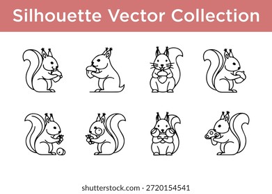 Colección de Vectores de ardilla de silueta aislados sobre fondo blanco