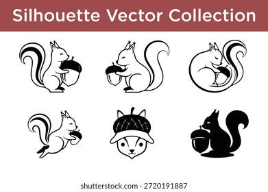 Collection of silhouette squirrel vectors isolated on white background