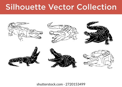 Kollektion von Silhouetten-Vektoralligatoren einzeln auf weißem Hintergrund