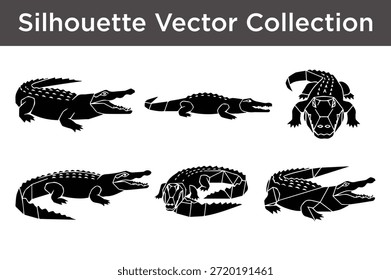 Kollektion von Silhouetten-Vektoralligatoren einzeln auf weißem Hintergrund