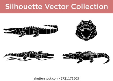 Kollektion von Silhouetten-Vektoralligatoren einzeln auf weißem Hintergrund, Vektorgrafik
