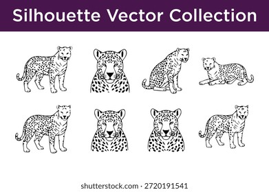 Colección de guepardos de Vector de silueta aislados sobre fondo blanco