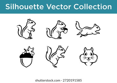 Colección de ardillas de Vector de silueta aisladas sobre fondo blanco