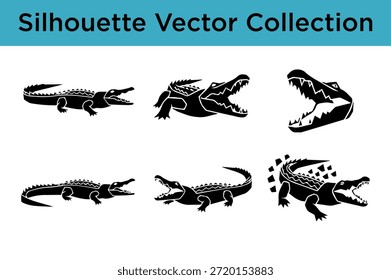 Coleção de crocodilos vetores de silhueta isolados sobre fundo branco