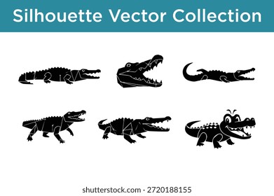 Coleção de crocodilos vetores de silhueta isolados sobre fundo branco