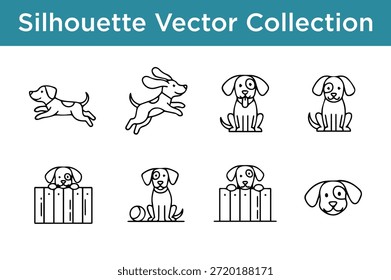 Collection of silhouette vector dogs isolated on white background