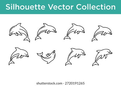Colección de delfines de Vector de silueta aislados sobre fondo blanco