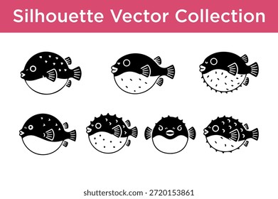 Colección de peces de Vector de silueta aislados sobre fondo blanco
