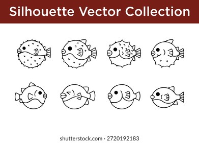 Colección de peces de Vector de silueta aislados sobre fondo blanco