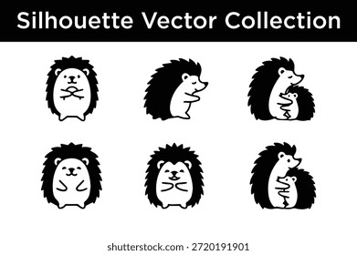 Collection of silhouette vector hedgehogs isolated on white background