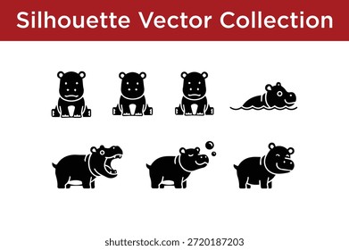Colección de hipopótamos de Vector de silueta aislados sobre fondo blanco