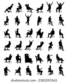 Collection of silhouette vector illustrations of boy and girl are sitting on chairs
