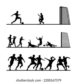 collection of silhouette vector images of people playing soccer, top view. perfect to celebrate the world football championship to be held in qatar