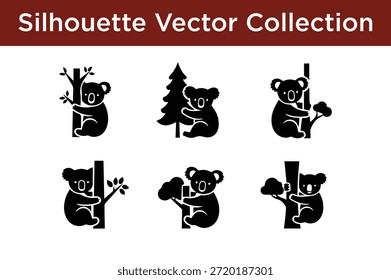 Kollektion von Silhouetten-Vektorkoalas einzeln auf weißem Hintergrund