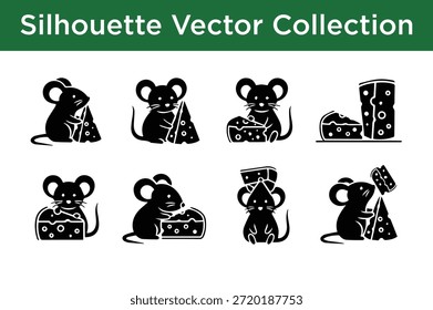 Colección de ratones de Vector de silueta aislados sobre fondo blanco