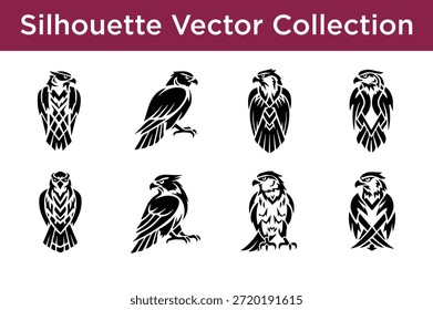 Colección de búhos de Vector de silueta aislados sobre fondo blanco