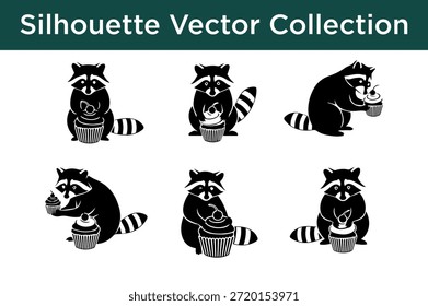Colección de Imágenes de mapache de Vector de silueta aisladas sobre fondo blanco