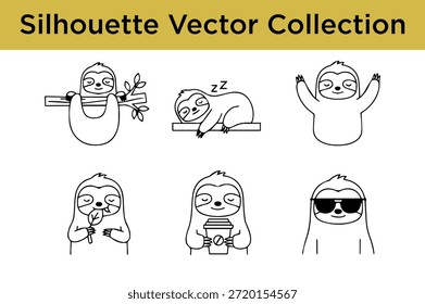 Colección de perezosos de Vector de silueta aislados sobre fondo blanco