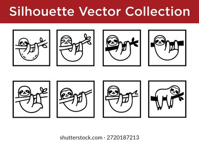 Colección de perezosos de Vector de silueta aislados sobre fondo blanco