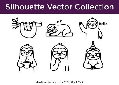 Colección de perezosos de Vector de silueta aislados sobre fondo blanco