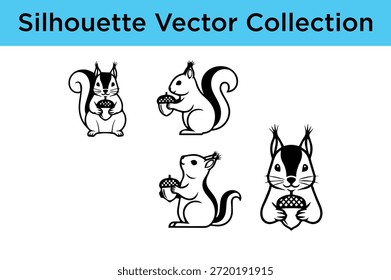 Colección de ardillas de Vector de silueta aisladas sobre fondo blanco