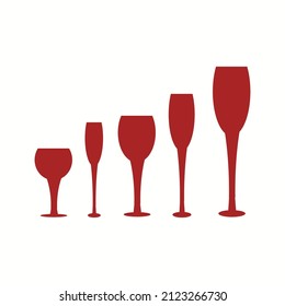 Silhouette de colección vineglass diferente forma.Ilustración vectorial.