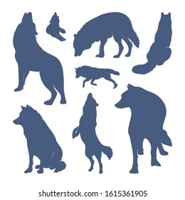 Collection of silhouette Wolfs. Vector logo. wildlife. Wild wolf. Vector illustration.
