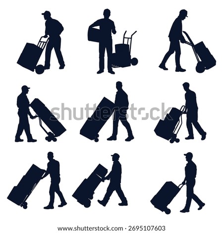 Collection of Silhouetted Movers with Boxes and Hand Trucks