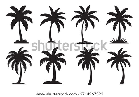 collection of silhouetted palm trees on a white background