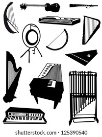 Collection of silhouettes of ancient musical instruments