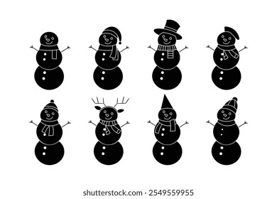 Collection silhouettes of big snowmen in winter.vector