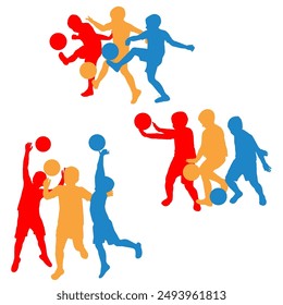 Collection of silhouettes of a boy kicking the ball