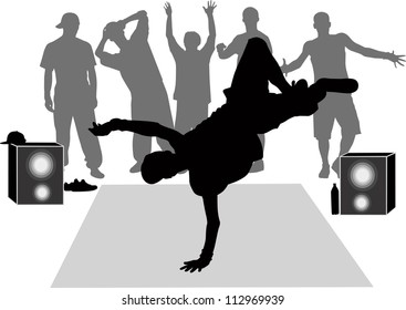 collection silhouettes breakdancer on a white background