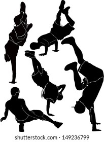collection silhouettes breakdancer on a white background