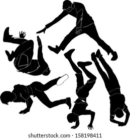collection silhouettes breakdancer on a white background