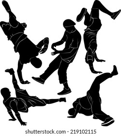 collection silhouettes break-dancer on a white background