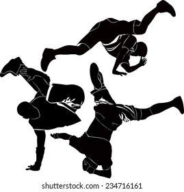 collection silhouettes breakdancer on a white background