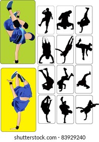 collection silhouettes breakdancer on a white background