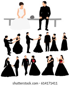 Collection of silhouettes of the bride and groom love