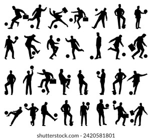 Collection of silhouettes of businessmen playing football