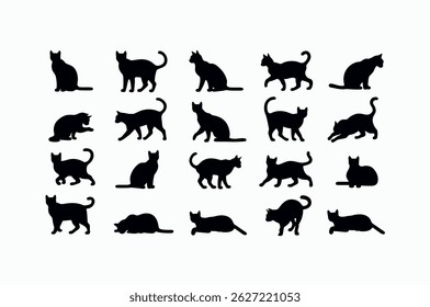 Collection of Silhouettes of Cats in Various Poses