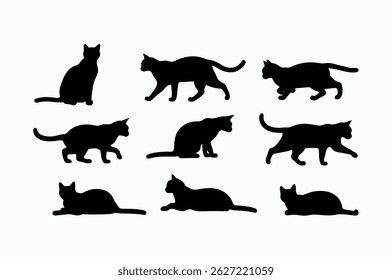 Collection of Silhouettes of Cats in Various Poses