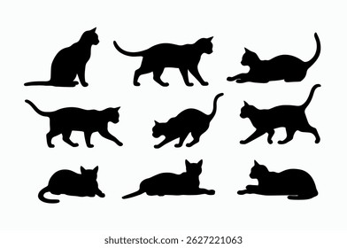 Collection of Silhouettes of Cats in Various Poses