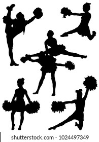 Collection of silhouettes of children of cheerleaders.