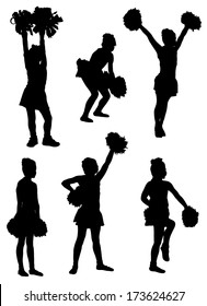 Collection of silhouettes of children of cheerleaders