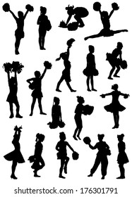 Collection of silhouettes of children of cheerleaders 