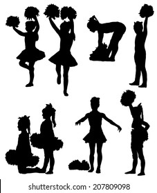 Collection of silhouettes of children of cheerleaders 
