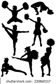 Collection of silhouettes of children of cheerleaders 